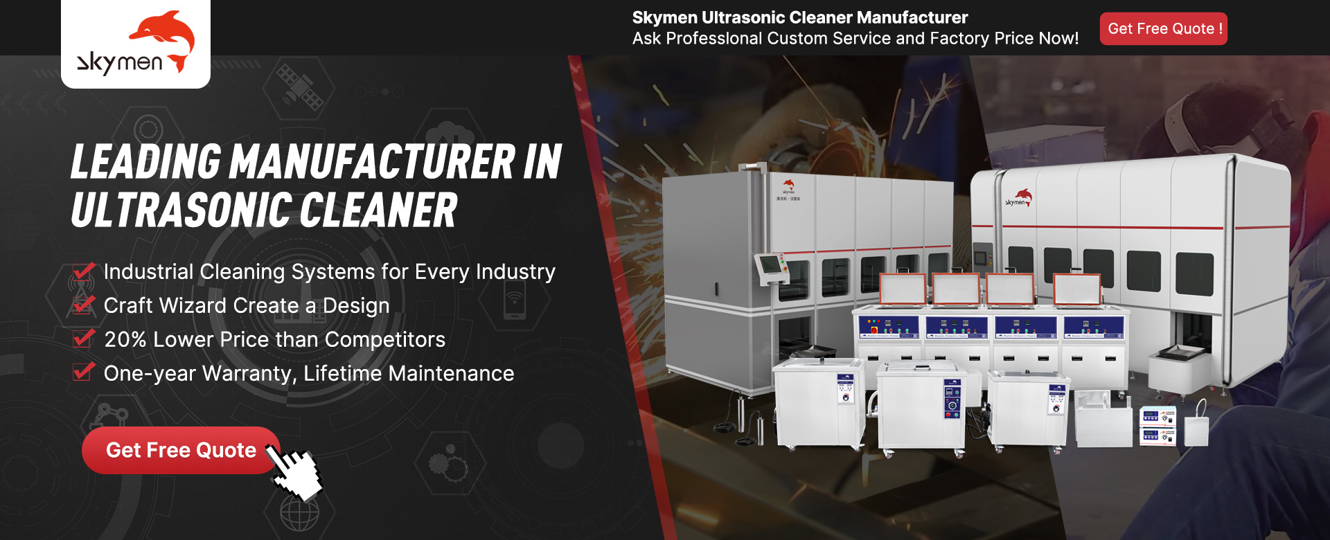 skymen industrial ultrasonic cleaner product display banner